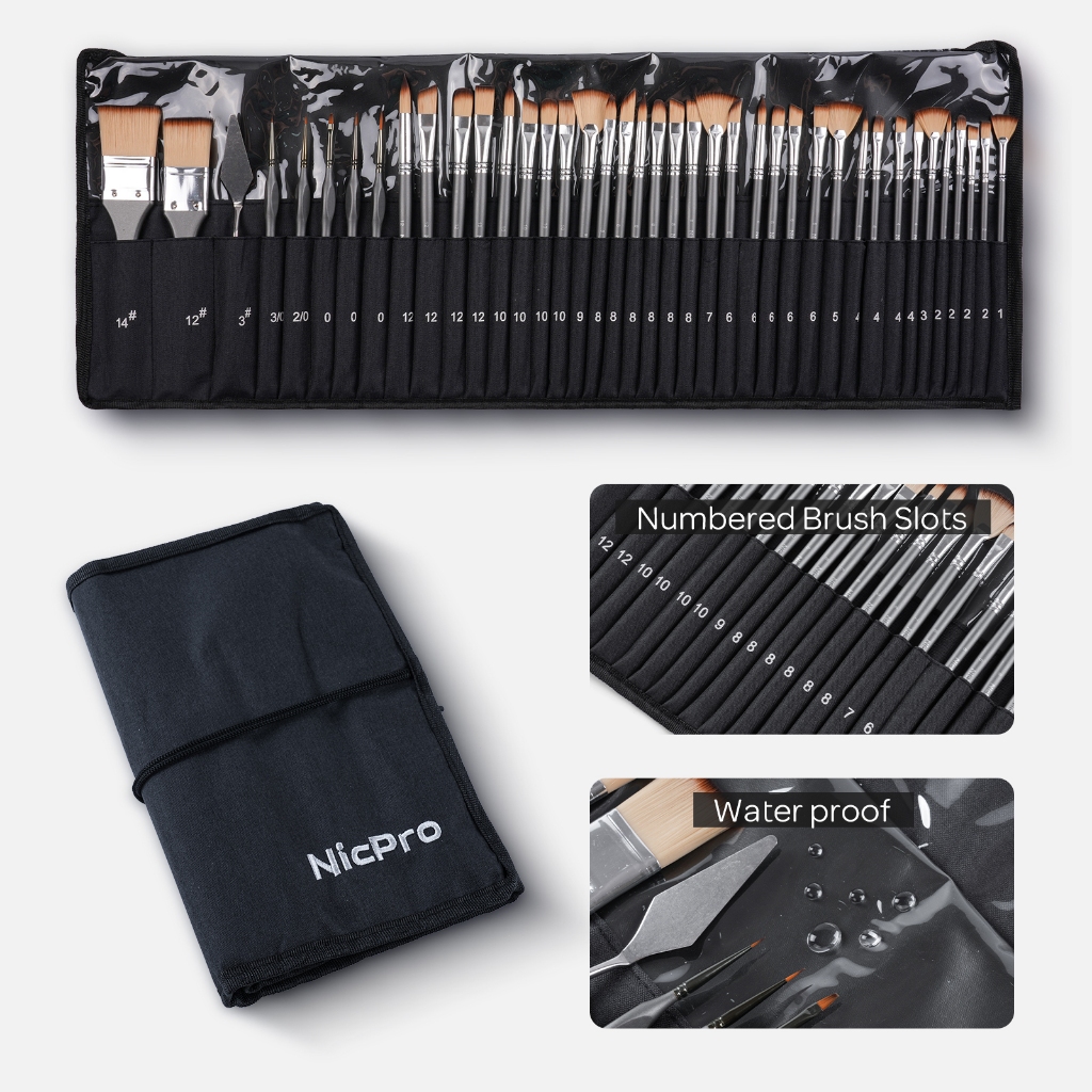 Bộ cọ sơn Nicpro 40 CÁI, Bàn chải sơn acrylic chuyên nghiệp có bảng màu dao và cuộn vải, Thích hợp cho tranh acrylic, dầu, màu nước, bầu, đồ dùng nghệ thuật Họa sĩ