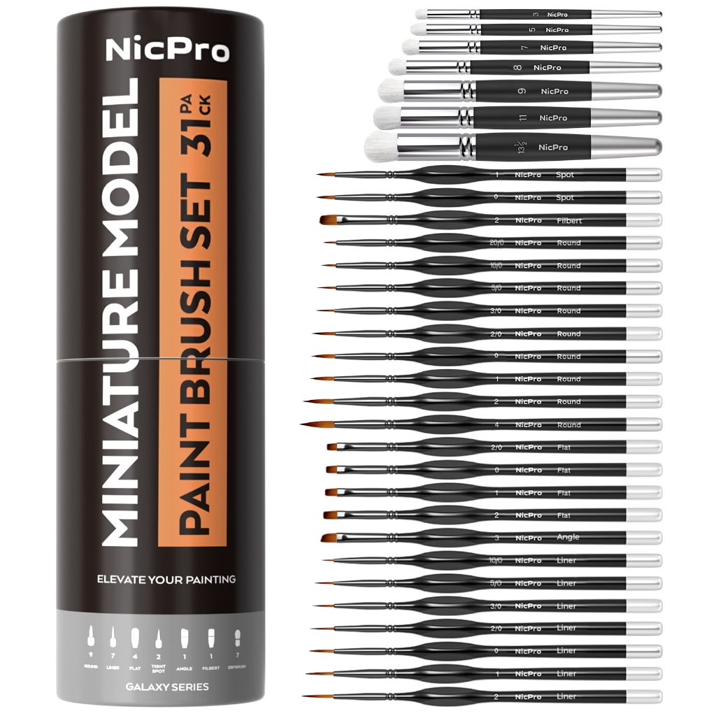 Nicpro 31 Chiếc Bàn Chải Sơn Thu Nhỏ, Bộ Bàn Chải Sơn Chi Tiết Mẫu Micro Đầu Tinh Tế Cho Dầu Màu Nước Acrylic, Sơn Theo Số, Mô Hình, Thu Nhỏ, Thủ Công, Tranh Đá - Có Cont