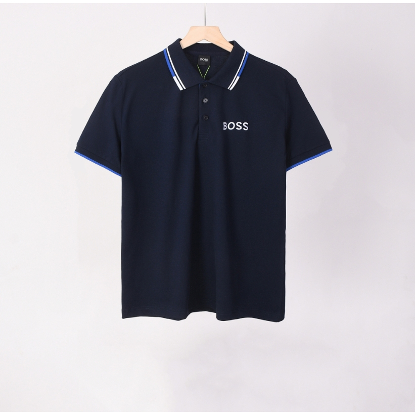 Áo sơ mi polo unisex bông nguyên chất, logo thêu tay ngắn