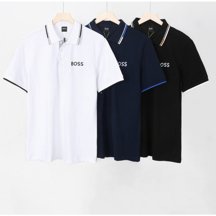 Áo sơ mi polo unisex bông nguyên chất, logo thêu tay ngắn