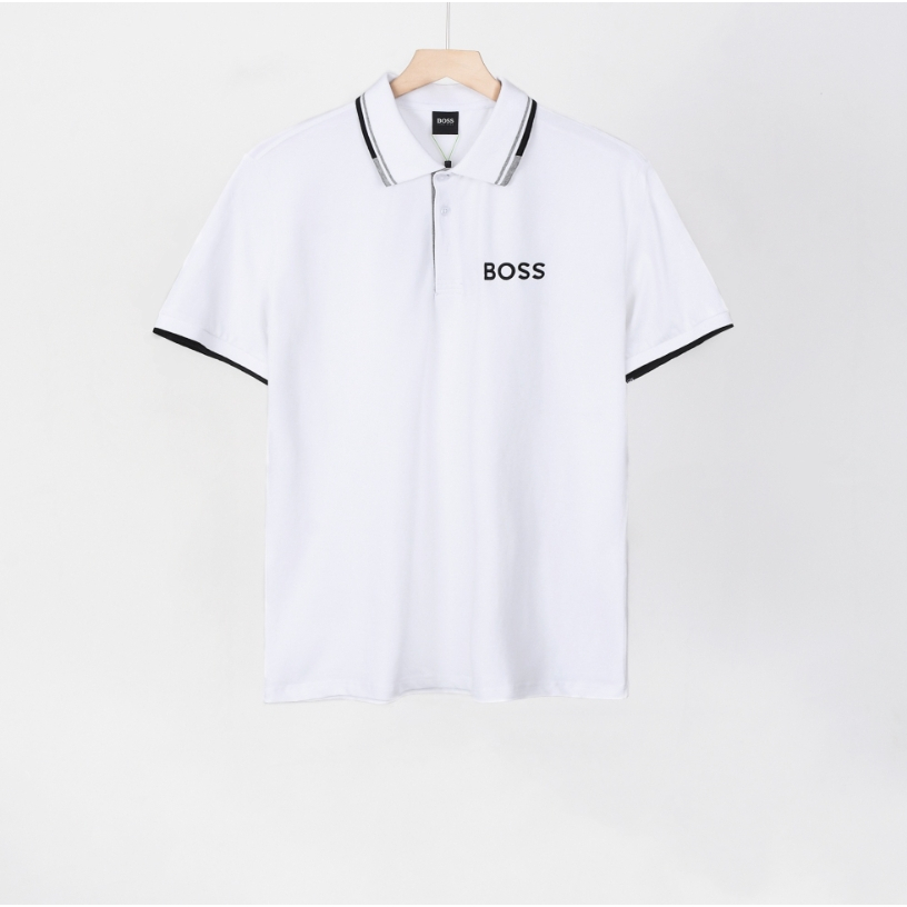 Áo sơ mi polo unisex bông nguyên chất, logo thêu tay ngắn
