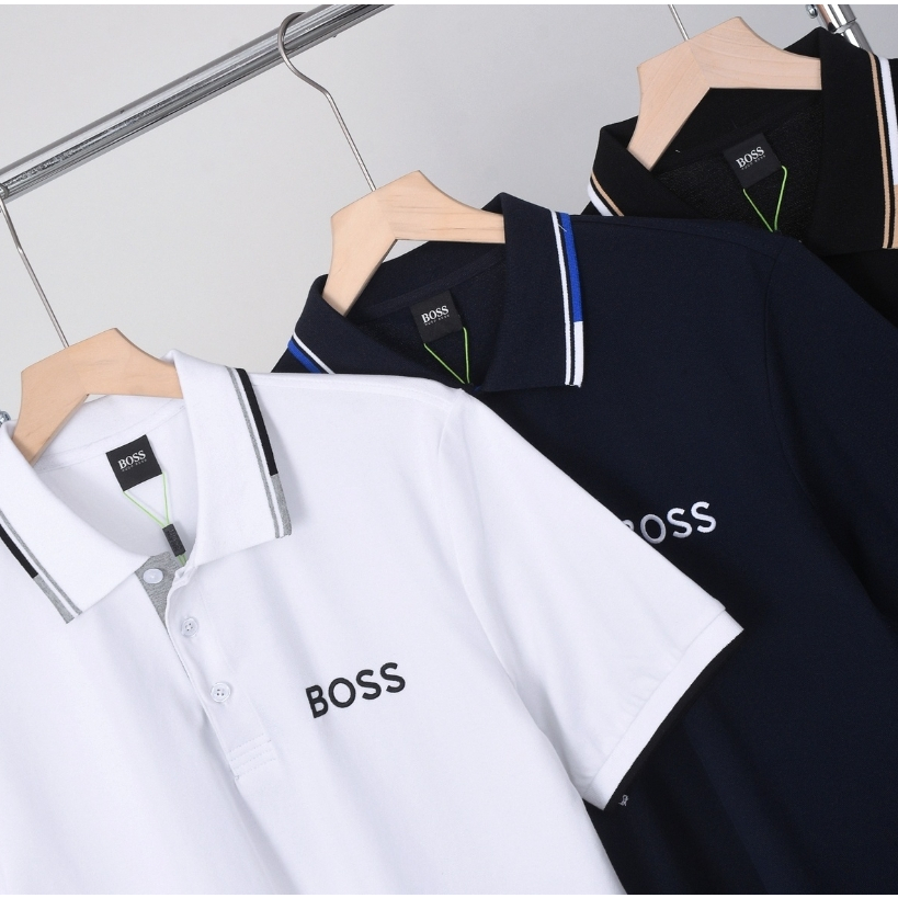 Áo sơ mi polo unisex bông nguyên chất, logo thêu tay ngắn
