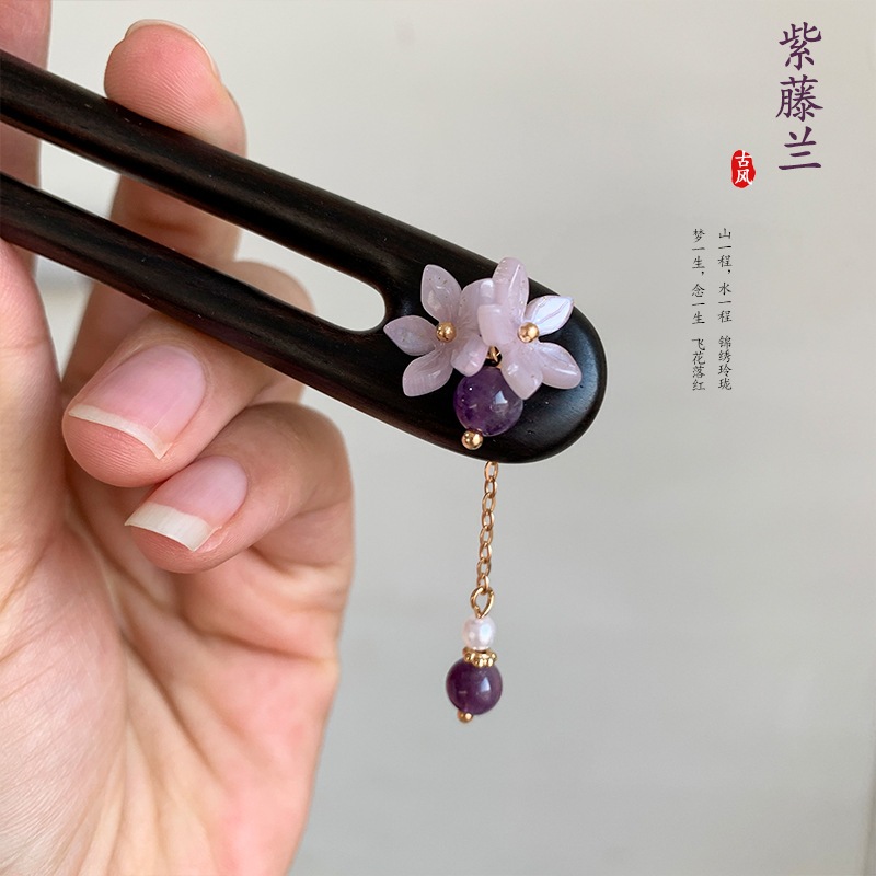 Kẹp Tóc Gỗ Mun Handmade Phù Hợp Với Sườn Xám Cổ Điển -Made in China