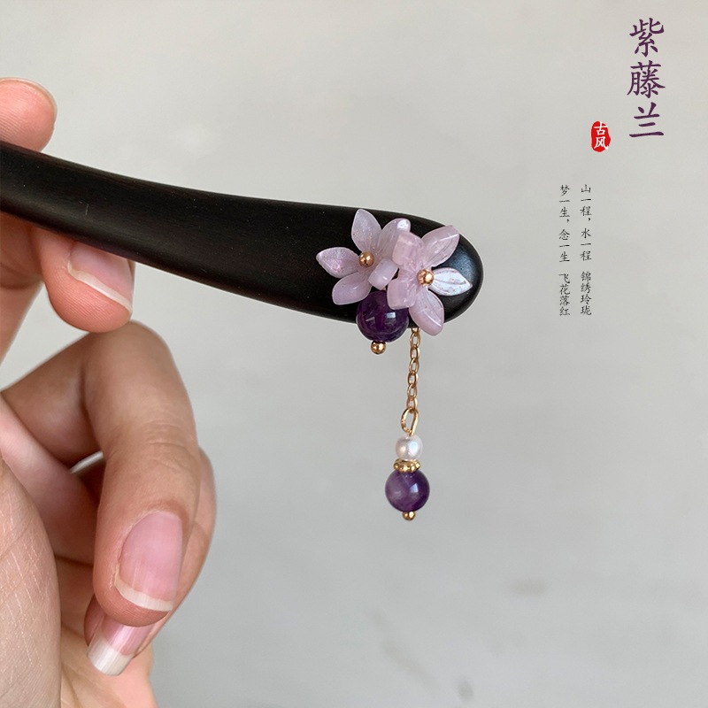 Kẹp Tóc Gỗ Mun Handmade Phù Hợp Với Sườn Xám Cổ Điển -Made in China