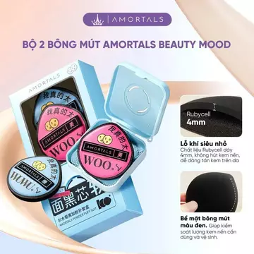 Mút trang điểm Chính Hãng AMORTALS bông phấn nền đen Dụng Cụ Trang Điểm Mút trang điểm*2+Hộp*1 mềm mịn đàn hồi size lớn