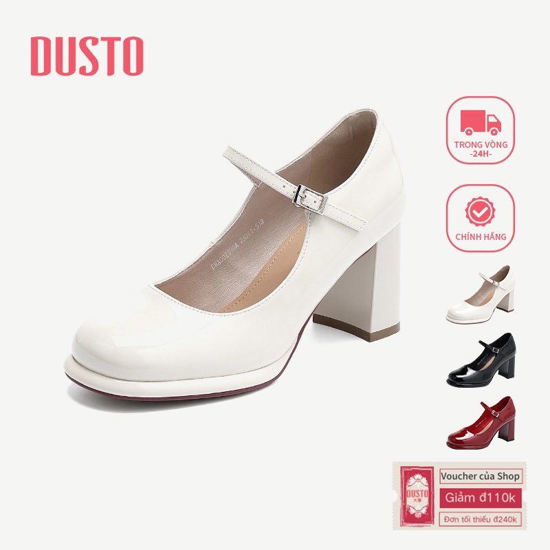 DUSTO Cao Gót Mary Jane Giày Nữ Giày Da Nhỏ Gót Dày Giày Cao Gót DWA002398A
