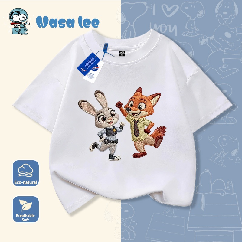 Áo thun in hình Judy & Nick - Zootopia, phong cách rộng rãi, màu đỏ, dễ phối đồ mùa hè.