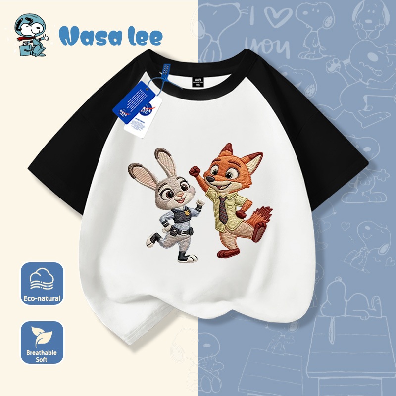 Áo thun in hình Judy & Nick - Zootopia, phong cách rộng rãi, màu đỏ, dễ phối đồ mùa hè.