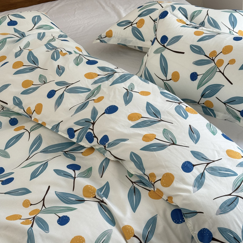Bộ chăn ga gối 4 món phong cách Hàn Quốc họa tiết hoa Ga phủ không bo chun Vỏ chăn (Không kèm ruột)