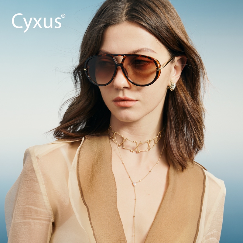 Cyxus Kính Râm Nữ Kiểu Aviator Retro Gọng Kim Loại Cầu Đôi Cổ Điển Chống Tia UV400 Bảo Vệ Mắt 1319