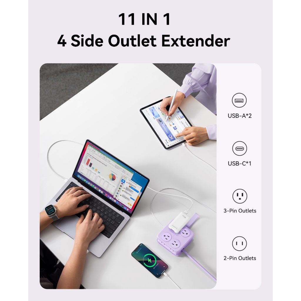 ORICO US Plug - Dải nguồn du lịch 1.65M Ổ cắm dây nối dài Ổ cắm di động có USB A Type C (AP3-8A)