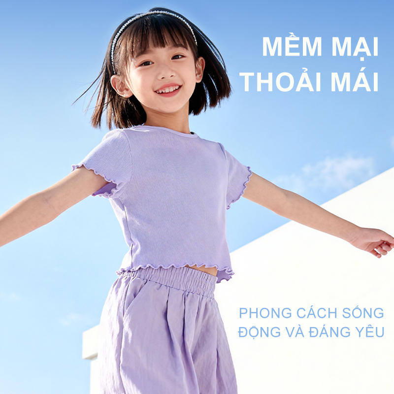 W.G.Q Áo thun bé gái，kiểu dáng ngắn，in hình nơ bông，thời trang dễ phối，mềm mại thoải mái