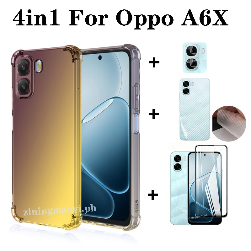 Ốp điện thoại chống sốc màu Gradient 4in1 OPPO A6X cho OPPO A6 A6Pro A5X 5G A5 2025 A5pro 5G A3X Phim kính cường lực + Phim ống kính + Phim mặt sau