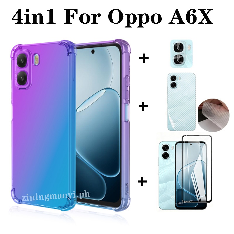 Ốp điện thoại chống sốc màu Gradient 4in1 OPPO A6X cho OPPO A6 A6Pro A5X 5G A5 2025 A5pro 5G A3X Phim kính cường lực + Phim ống kính + Phim mặt sau