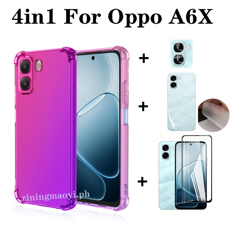 Ốp điện thoại chống sốc màu Gradient 4in1 OPPO A6X cho OPPO A6 A6Pro A5X 5G A5 2025 A5pro 5G A3X Phim kính cường lực + Phim ống kính + Phim mặt sau