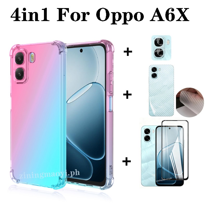 Ốp điện thoại chống sốc màu Gradient 4in1 OPPO A6X cho OPPO A6 A6Pro A5X 5G A5 2025 A5pro 5G A3X Phim kính cường lực + Phim ống kính + Phim mặt sau