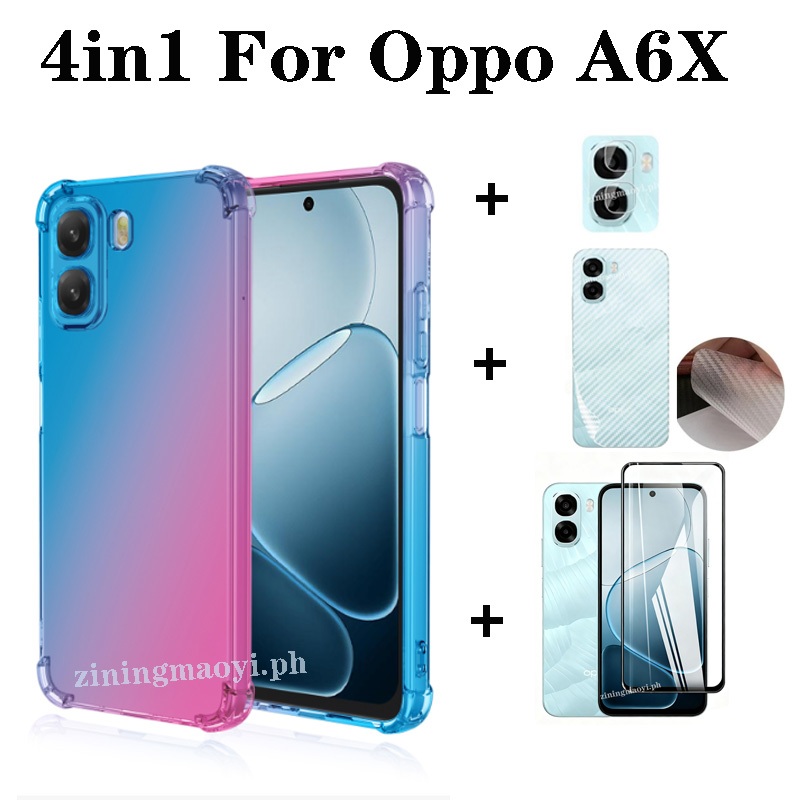 Ốp điện thoại chống sốc màu Gradient 4in1 OPPO A6X cho OPPO A6 A6Pro A5X 5G A5 2025 A5pro 5G A3X Phim kính cường lực + Phim ống kính + Phim mặt sau
