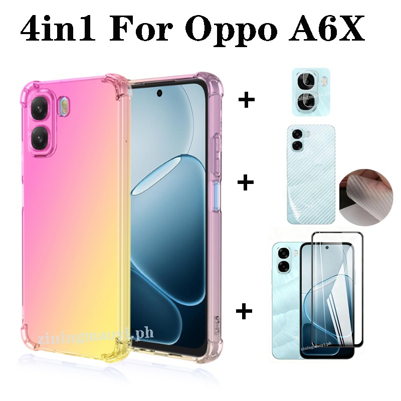 Ốp điện thoại chống sốc màu Gradient 4in1 OPPO A6X cho OPPO A6 A6Pro A5X 5G A5 2025 A5pro 5G A3X Phim kính cường lực + Phim ống kính + Phim mặt sau