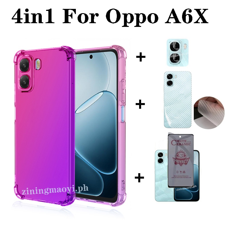 Ốp điện thoại chống sốc màu Gradient 4in1 OPPO A6X cho OPPO A6 A6Pro A5X 5G A5 2025 A5pro 5G A3X Phim màng màng gốm riêng tư + Phim ống kính + Phim mặt sau