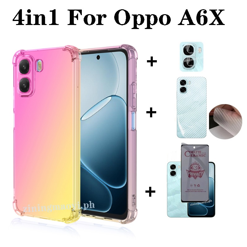 Ốp điện thoại chống sốc màu Gradient 4in1 OPPO A6X cho OPPO A6 A6Pro A5X 5G A5 2025 A5pro 5G A3X Phim màng màng gốm riêng tư + Phim ống kính + Phim mặt sau