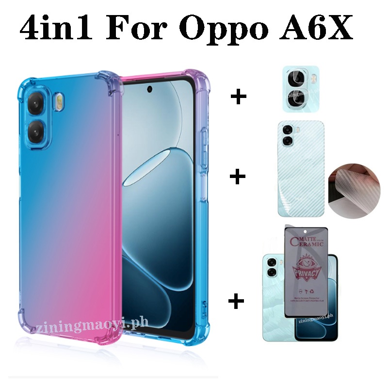 Ốp điện thoại chống sốc màu Gradient 4in1 OPPO A6X cho OPPO A6 A6Pro A5X 5G A5 2025 A5pro 5G A3X Phim màng màng gốm riêng tư + Phim ống kính + Phim mặt sau
