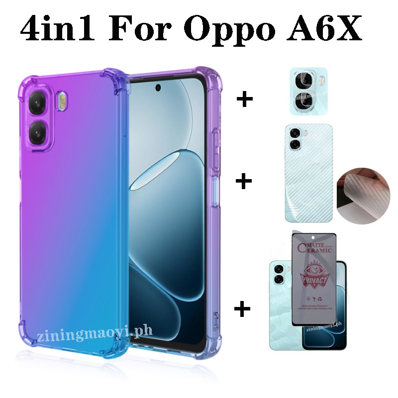 Ốp điện thoại chống sốc màu Gradient 4in1 OPPO A6X cho OPPO A6 A6Pro A5X 5G A5 2025 A5pro 5G A3X Phim màng màng gốm riêng tư + Phim ống kính + Phim mặt sau