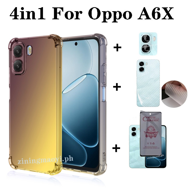 Ốp điện thoại chống sốc màu Gradient 4in1 OPPO A6X cho OPPO A6 A6Pro A5X 5G A5 2025 A5pro 5G A3X Phim màng màng gốm riêng tư + Phim ống kính + Phim mặt sau