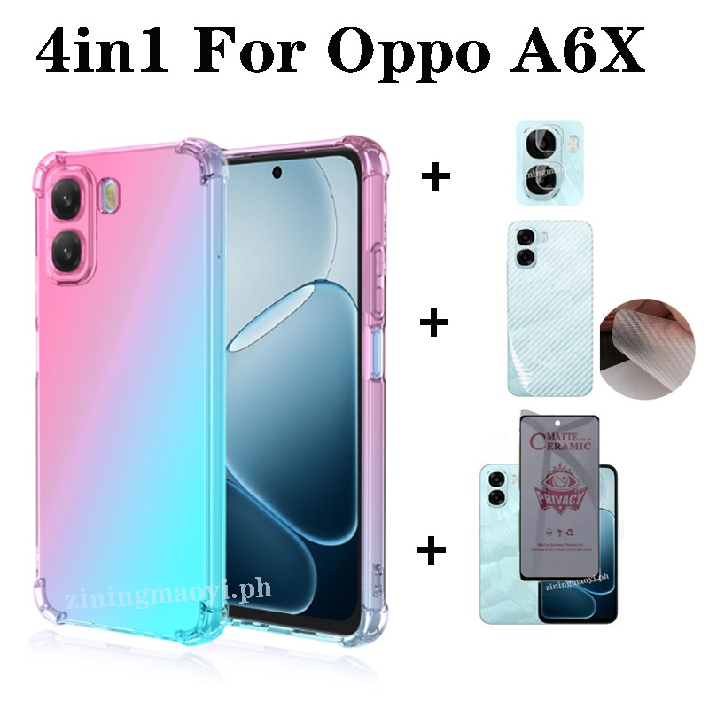 Ốp điện thoại chống sốc màu Gradient 4in1 OPPO A6X cho OPPO A6 A6Pro A5X 5G A5 2025 A5pro 5G A3X Phim màng màng gốm riêng tư + Phim ống kính + Phim mặt sau