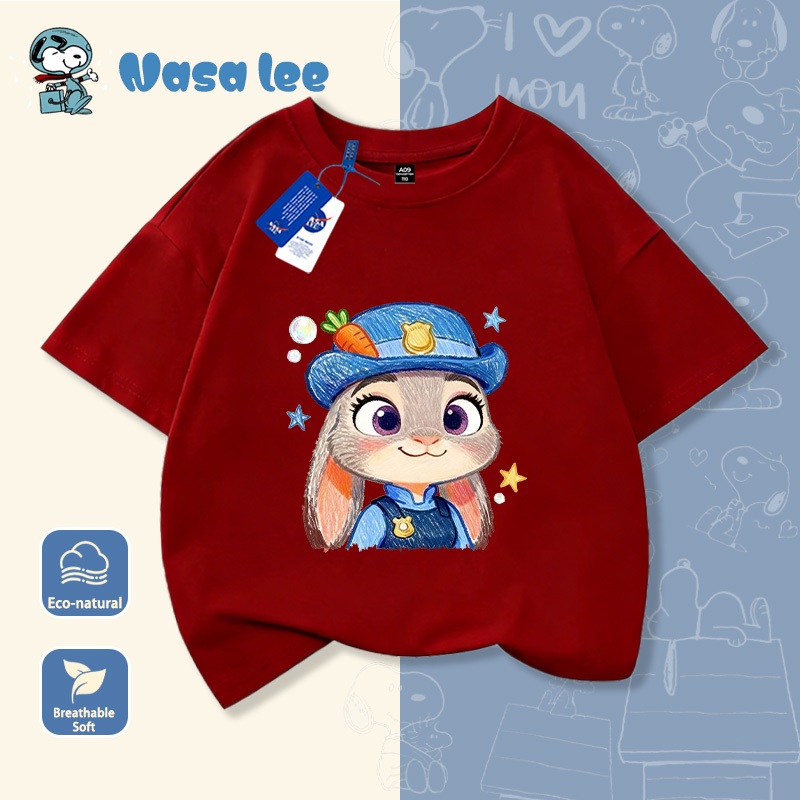Áo thun ngắn tay trẻ em NASA 100% cotton 2026 mẫu mới in hình thỏ ngoan ngoãn, mềm mại thoải mái, đáng yêu thời trang.