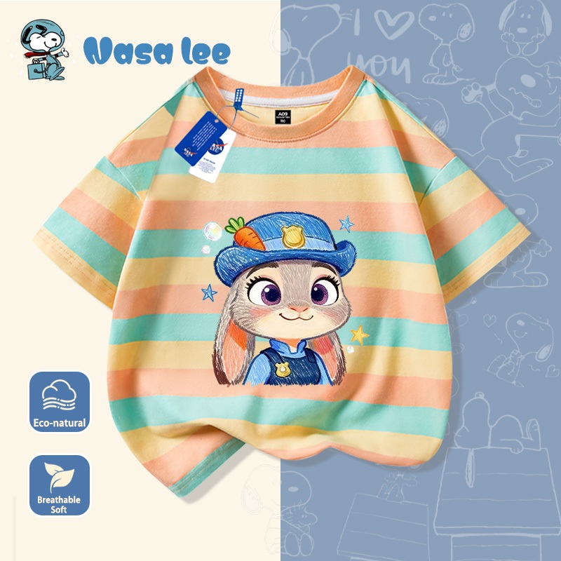 Áo thun ngắn tay trẻ em NASA 100% cotton 2026 mẫu mới in hình thỏ ngoan ngoãn, mềm mại thoải mái, đáng yêu thời trang.