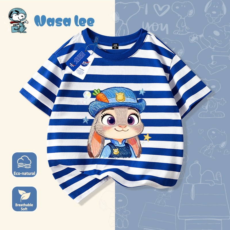Áo thun ngắn tay trẻ em NASA 100% cotton 2026 mẫu mới in hình thỏ ngoan ngoãn, mềm mại thoải mái, đáng yêu thời trang.