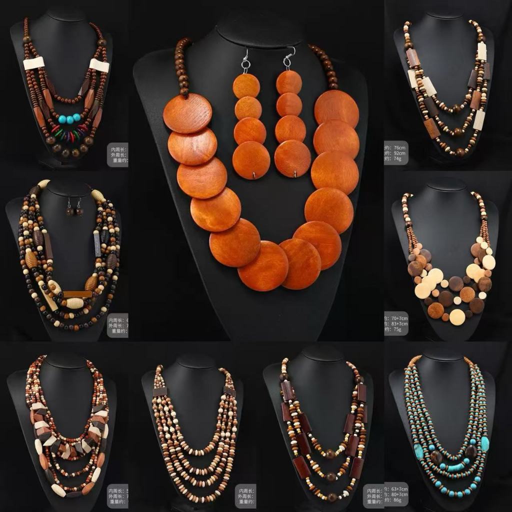 GHGl❤️Trăm Kiểu Thiết Kế Ban Đầu Đá Gỗ Handmade Retro Phóng Đại Bằng Gỗ Đính Hạt Vòng Cổ Melade Kỳ Nghỉ Phong Cách Dân Tộc Nữ Bohemian Dài Niche Áo Len Dây Xích Bông Tai Bãi Biển Độc Quyền Không Khí Trang Sức