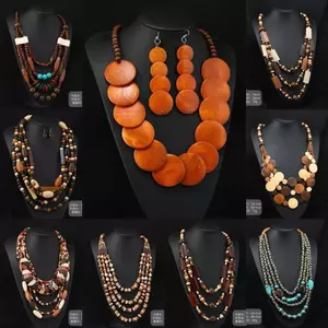 GHGl❤️Trăm Kiểu Thiết Kế Ban Đầu Đá Gỗ Handmade Retro Phóng Đại Bằng Gỗ Đính Hạt Vòng Cổ Melade Kỳ Nghỉ Phong Cách Dân Tộc Nữ Bohemian Dài Niche Áo Len Dây Xích Bông Tai Bãi Biển Độc Quyền Không Khí Trang Sức