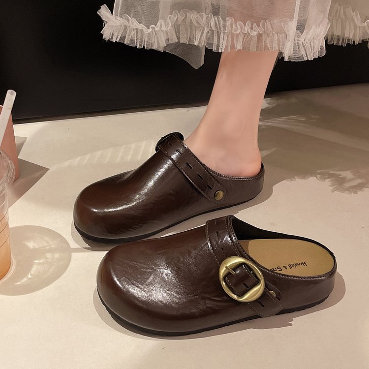 Dép Nữ Nữ Hàn Quốc Thường Ngày Phù Hợp Với Ngón Chân Phẳng Che Nửa Dép Đen Trắng Lười Mules Nữ