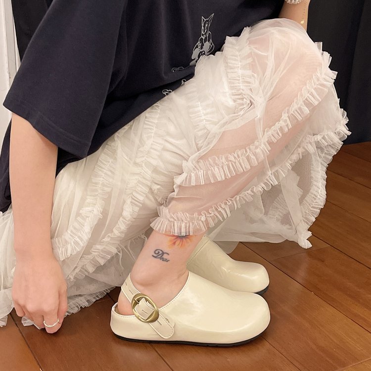 Dép Nữ Nữ Hàn Quốc Thường Ngày Phù Hợp Với Ngón Chân Phẳng Che Nửa Dép Đen Trắng Lười Mules Nữ