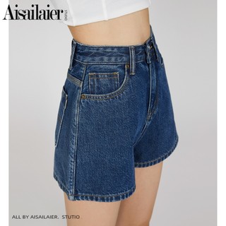 Quần Short Denim Chữ A Cạp Cao, Dáng Rộng Mềm Mại, Màu Xanh Đậm Phù Hợp Mùa Hè