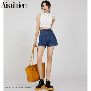 Quần Short Denim Chữ A Cạp Cao, Dáng Rộng Mềm Mại, Màu Xanh Đậm Phù Hợp Mùa Hè