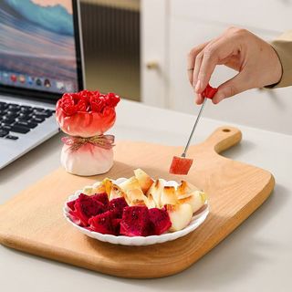 Hoa Hồng Sáng Tạo Thép Không Gỉ Nĩa Trái Cây Bộ Gốm Đế Bảo Quản Nhà Dễ Thương Món Tráng Miệng Nĩa Cao Thẩm Mỹ Ins-Style