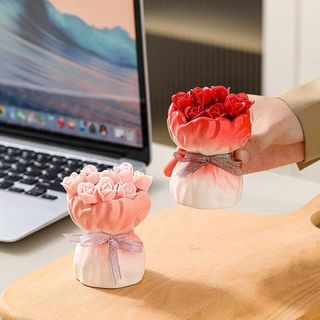 Hoa Hồng Sáng Tạo Thép Không Gỉ Nĩa Trái Cây Bộ Gốm Đế Bảo Quản Nhà Dễ Thương Món Tráng Miệng Nĩa Cao Thẩm Mỹ Ins-Style