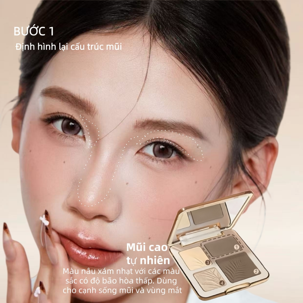 💎【Adel Floro & Co.】Bảng Tạo Khối 4 Màu | Kem chuyển phấn, Chống nước, Che phủ tối ưu, Highlight nhũ