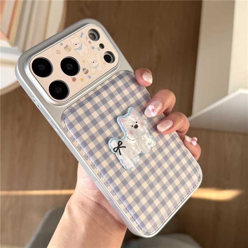 Ốp điện thoại chất liệu PU họa tiết chó kẻ sọc iPhone 17 Pro Max