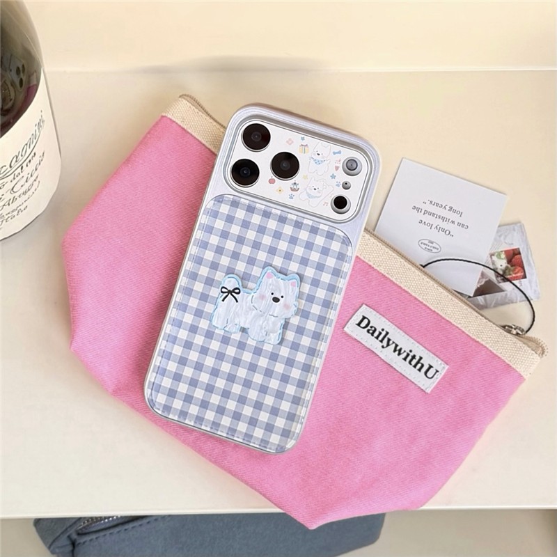 Ốp điện thoại chất liệu PU họa tiết chó kẻ sọc iPhone 17 Pro Max