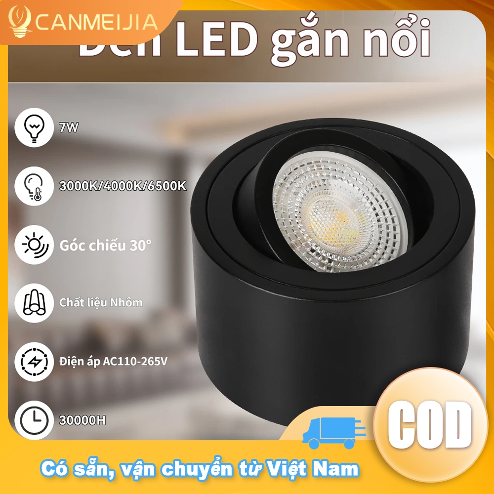 Đèn LED Downlight Tricolor Trần Đèn Có Thể Thay Thế Bóng Đèn Pin Có Thể Điều Chỉnh Góc Bề Mặt Đèn Downlight Cho Phòng Khách Phòng Ngủ Đèn Trang Trí Nhà