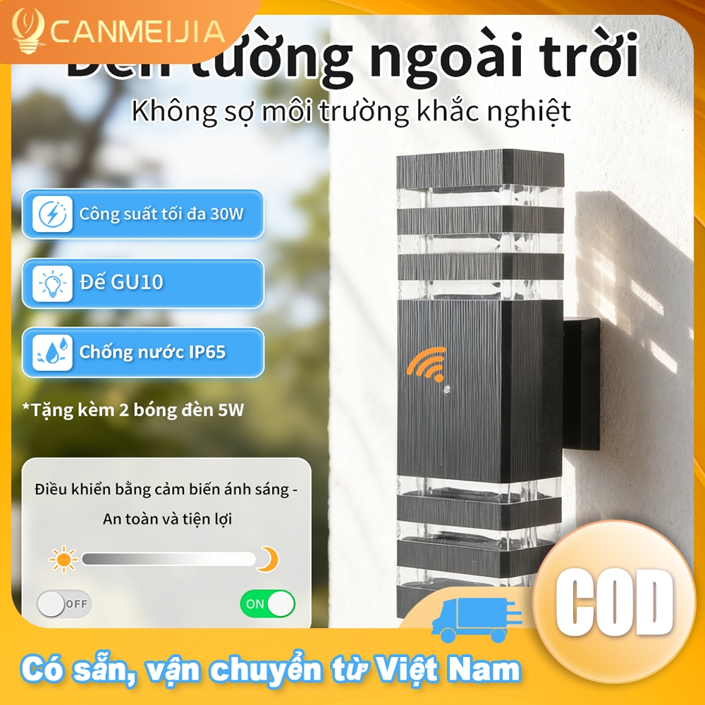 Đèn Gắn Tường Cảm Biến Chuyển Động IP65 Chống Nước Ngoài Trời - Đèn Led 2 Bóng GU10 Thay Thế, Chiếu Sáng Trang Trí Ban Công, Sân Vườn, Hành Lang
