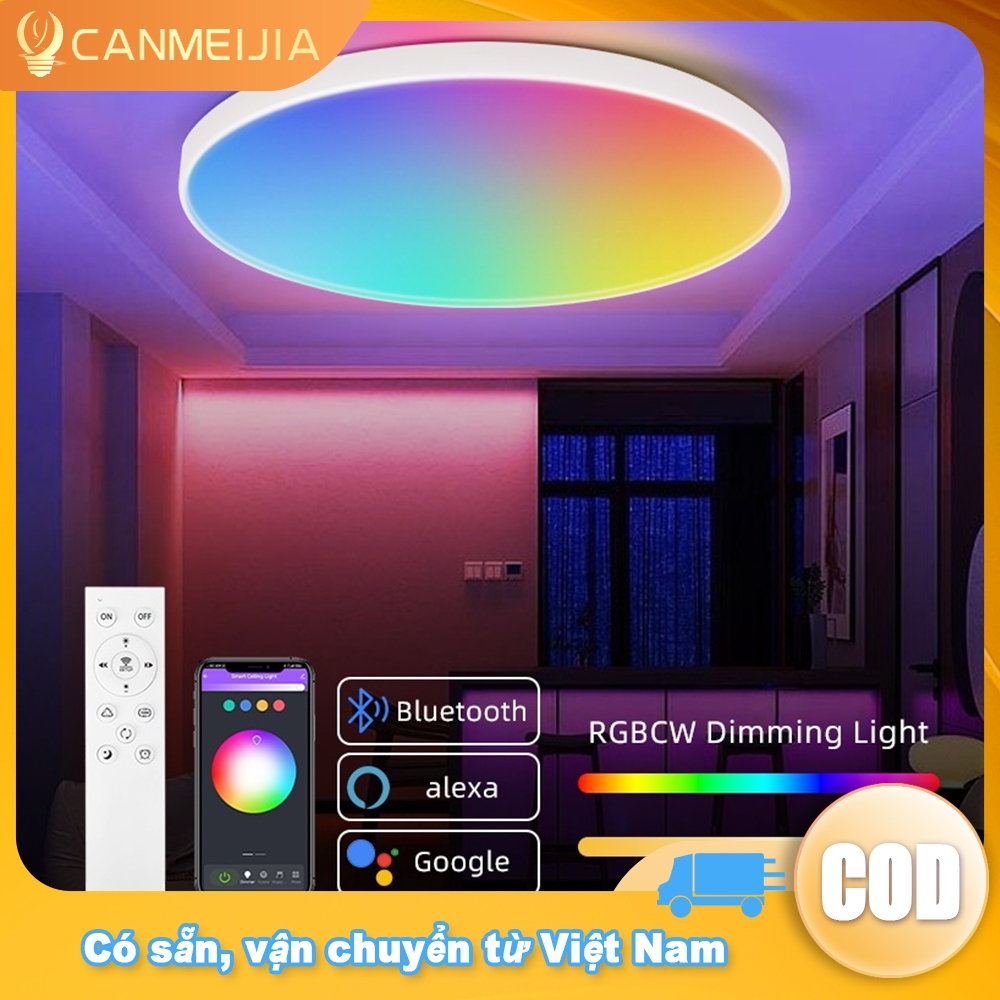 Đèn trần RGB Đèn trần Led Điều khiển từ xa Bluetooth 24W Chiếu sáng trong nhà Làm mờ 30cm Đèn bảng tròn