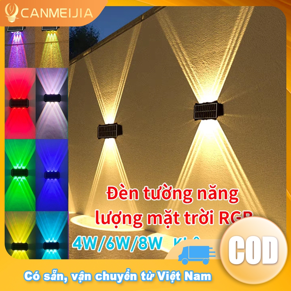 RGB Đèn hắt tường 2 đầu 220V Trang Trí Gắn Treo Tường Năng Lượng Mặt Trời  Cầu Thang Ban Công Vườn Sân vườn Chiếu Sáng Ngoài Trời 4/6/8W