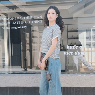 Xu hướng Mùa Hè - Áo Thun Cotton Dài Tay Nguyên Chất Sọc Xám Trắng, Thoải Mái và Đa Năng Cho Nữ