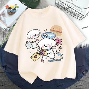 W.G.Q Áo thun bé gái , Áo thun ngắn tay phong cách mới mùa hè, Cotton nguyên chất thân thiện với da, in họa tiết
