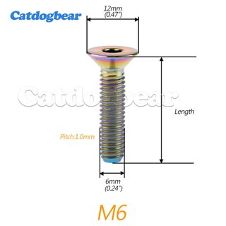 Vít chìm lục giác Catdogbear Titan Bolt M6 với nhiều chiều dài từ 10 đến 45mm, phù hợp cho các bộ phận và nắp xe đạp