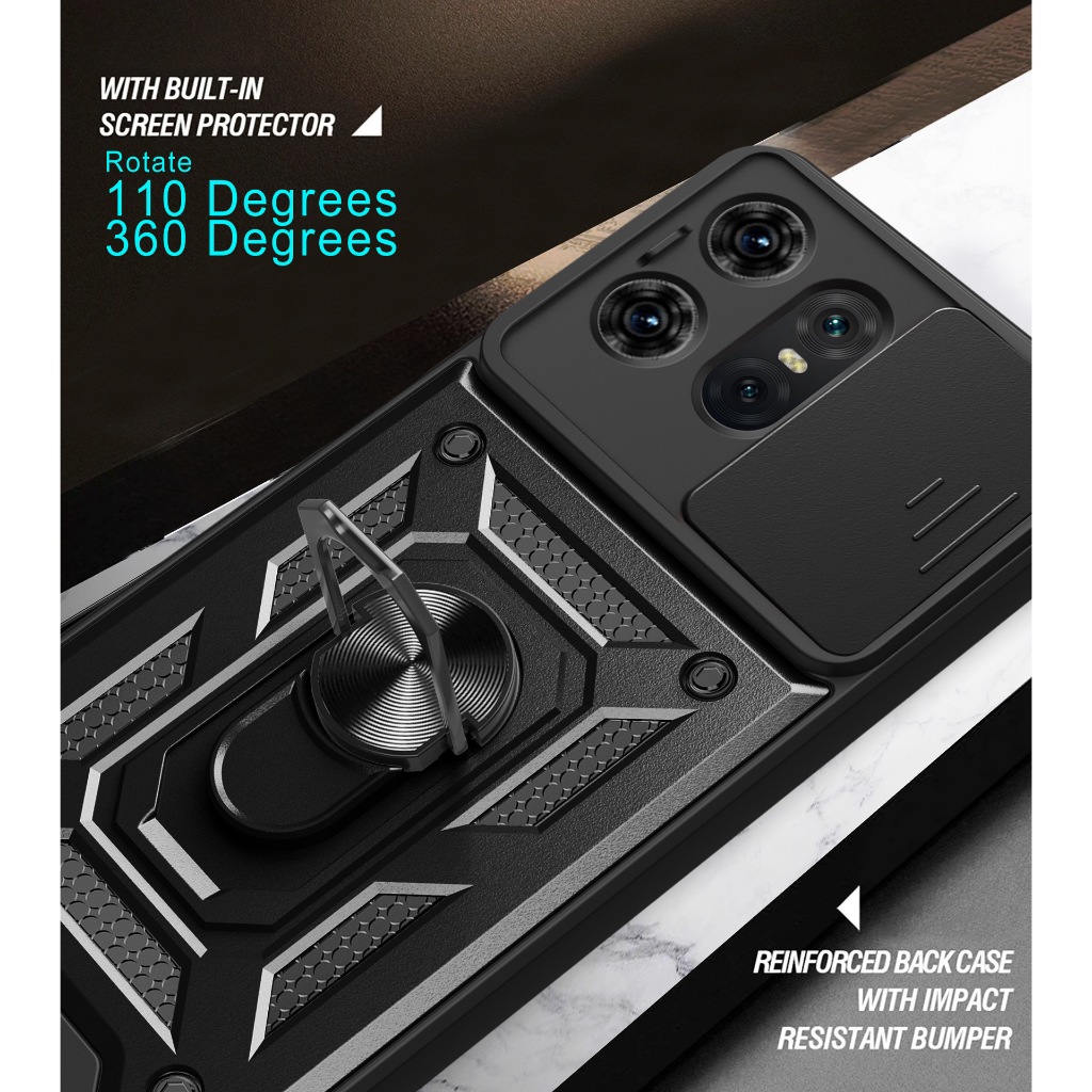 Ống Kính Trượt Camera Bảo Vệ Giáp Lai Dành Cho Motorola MOTO Edge 40 50 60 Neo Ultra Fusion Pro Fusion Kim Loại Nhẫn Giá Đỡ Mặt Sau
